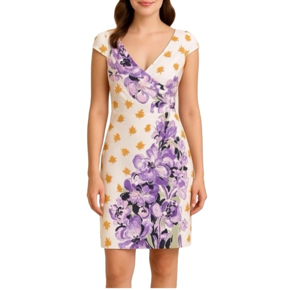 Anthropologie Dresses & Skirts - Floral print dress purple white yellow size 8 Rebekah Maysles by Anthropologie